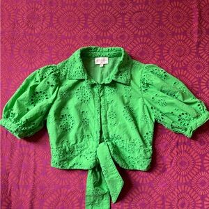 NWOT CEIBON Green Eyelet Women's Top